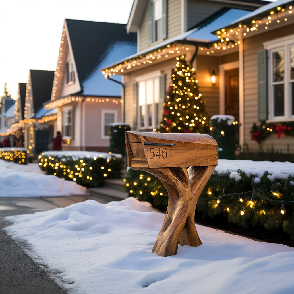 Modern Solid Wood Sculpture Mailbox For Patio Garden Yard Decor