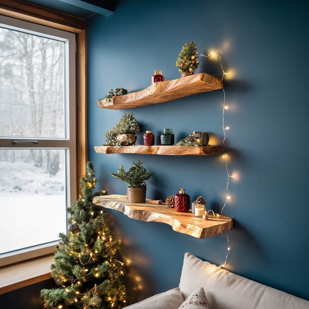 Handcrafted Wooden Floating Shelf For Entryway Christmas Design