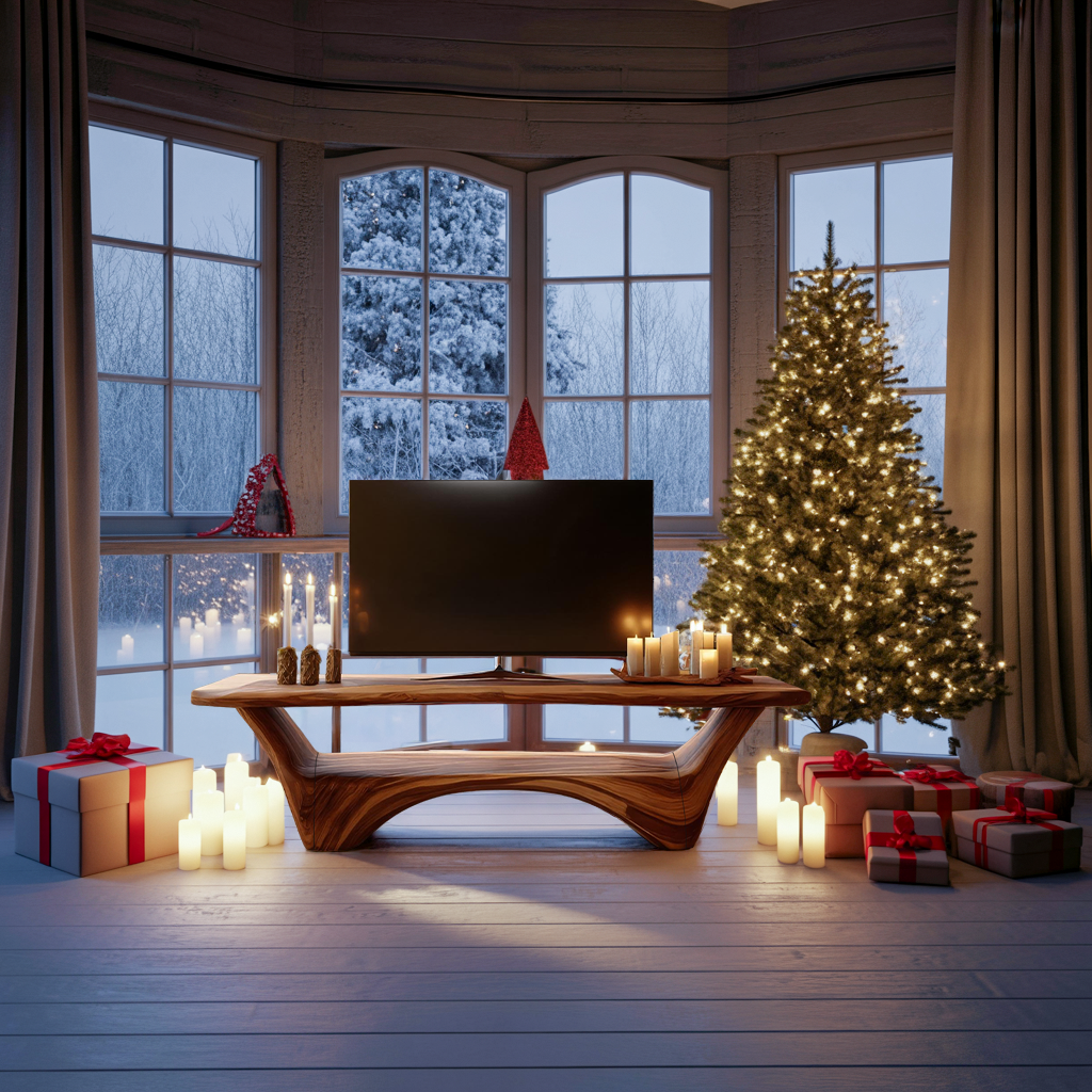 Modern Wooden Live Edge TV Console For Holiday Decor Ideas