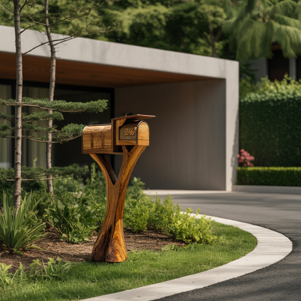 Farmhouse Wooden Sculpture Mailbox For Garden Yard Rustic Accent