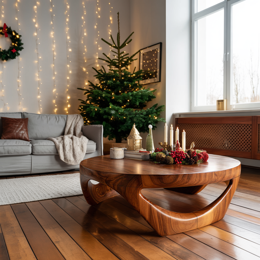 Mid Century Solid Wood Low Coffee Table For Holiday Entryway Decor