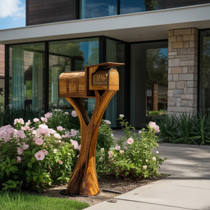 Farmhouse Wooden Sculpture Mailbox For Garden Yard Rustic Accent