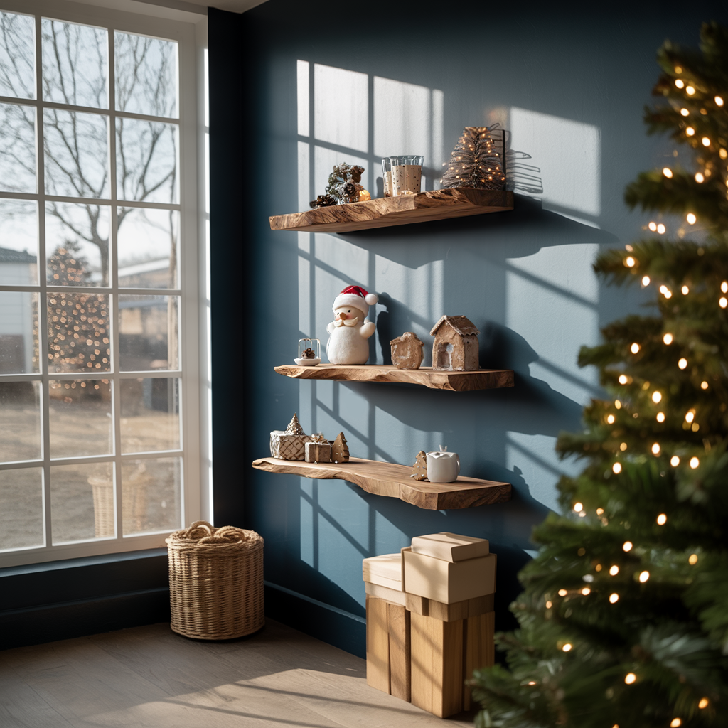 Handcrafted Live Edge Floating Shelf For Entryway Xmas Design