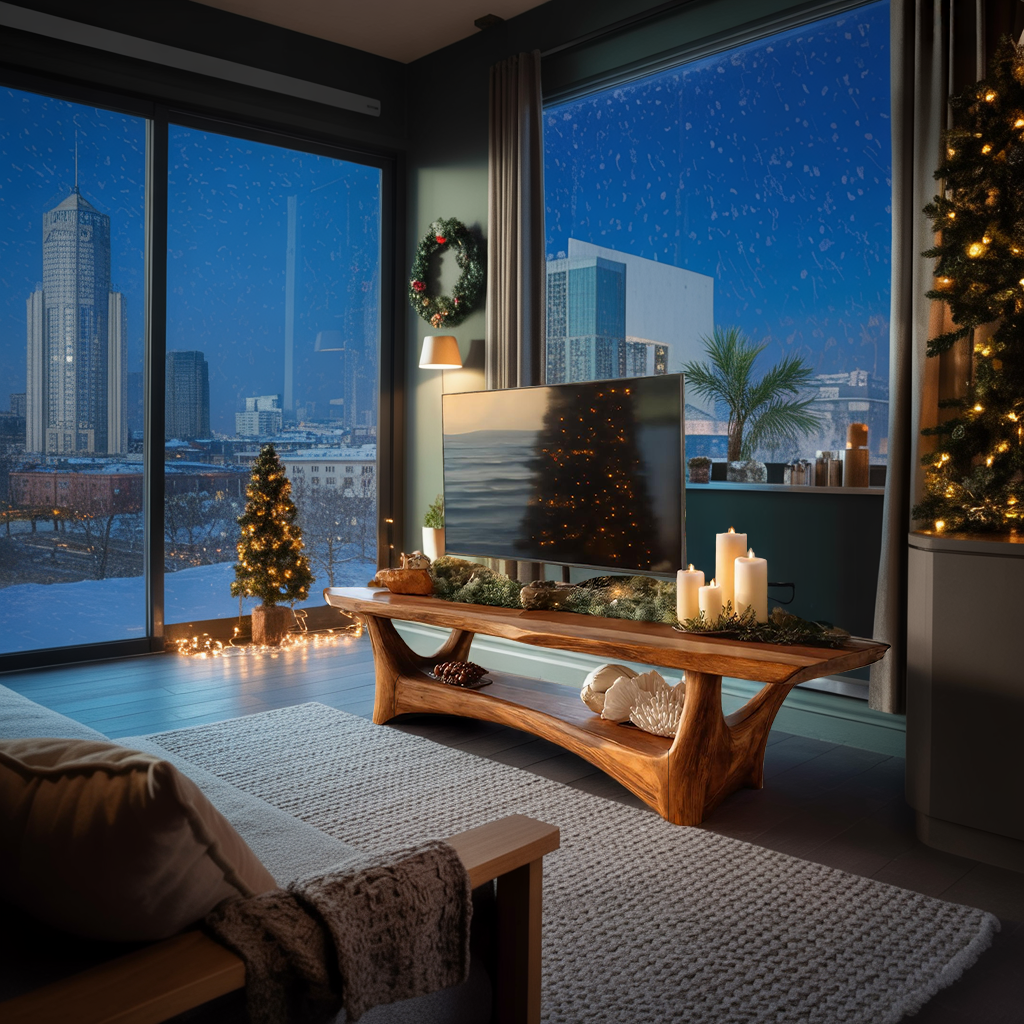 Farmhouse Solid Wood TV Console For Holiday Living Room Style