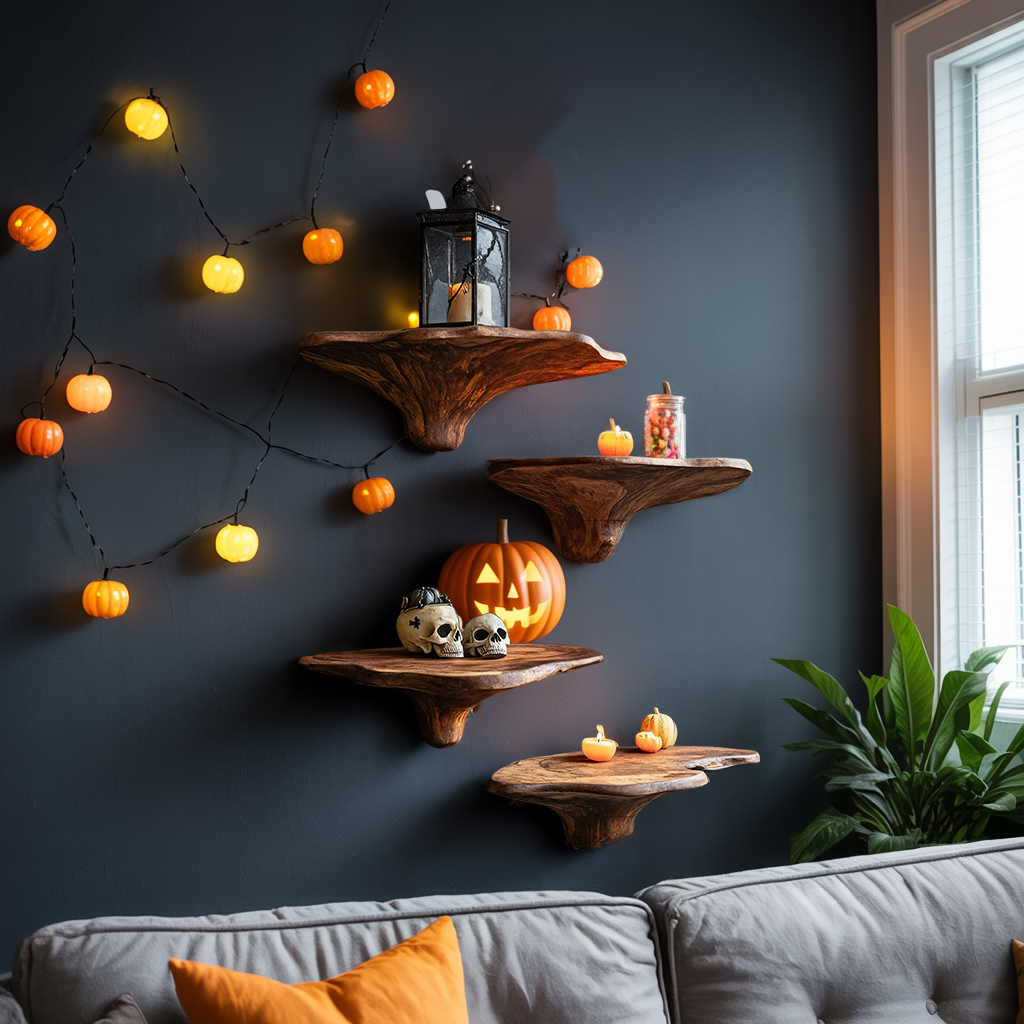 Modern Wooden Mushroom Shelf Halloween Furniture Decoration