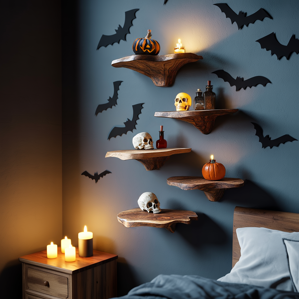 Handcrafted Wooden Mushroom Shelf Halloween Furniture Design