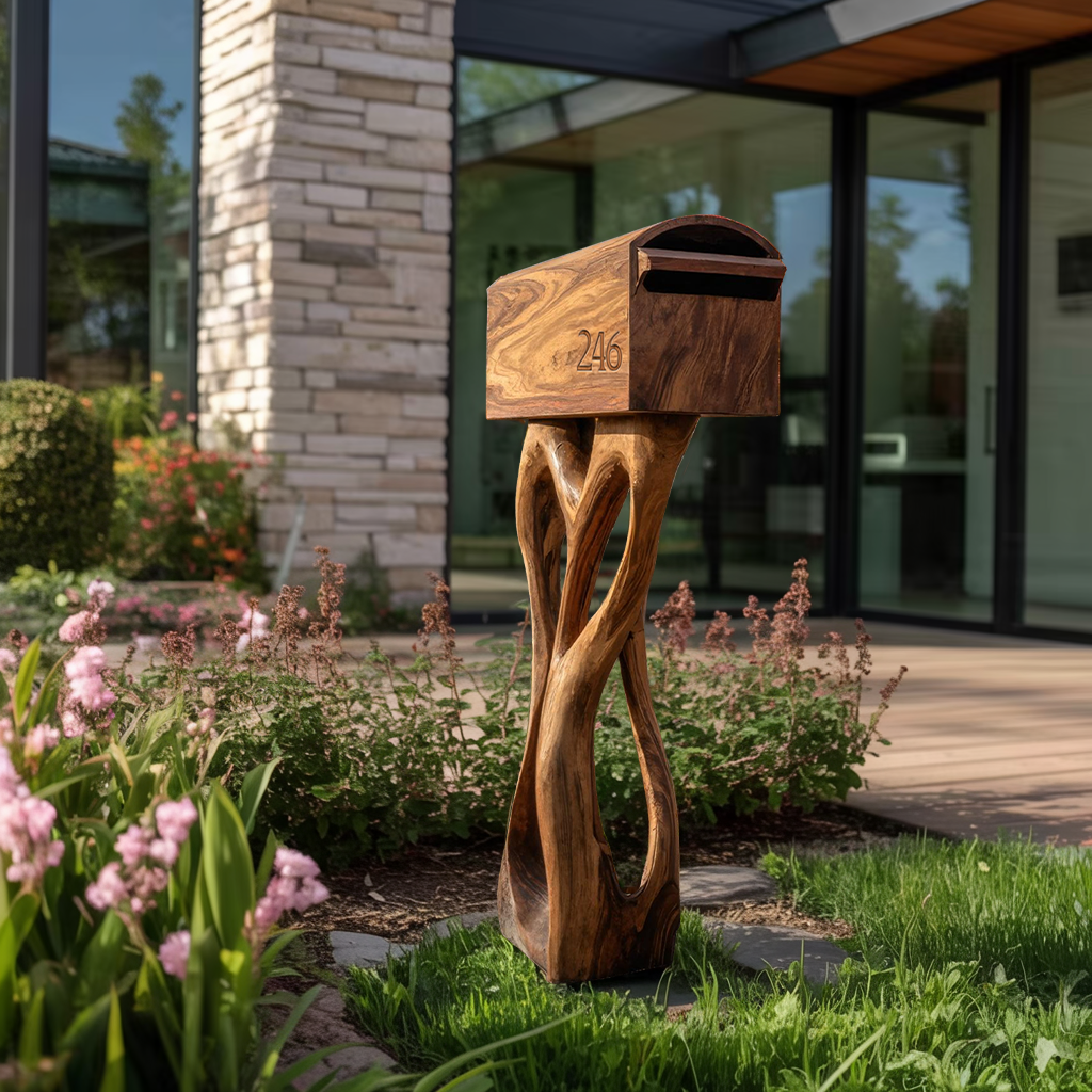 Modern Wooden Sculpture Mailbox For Patio Unique Garden Decoration