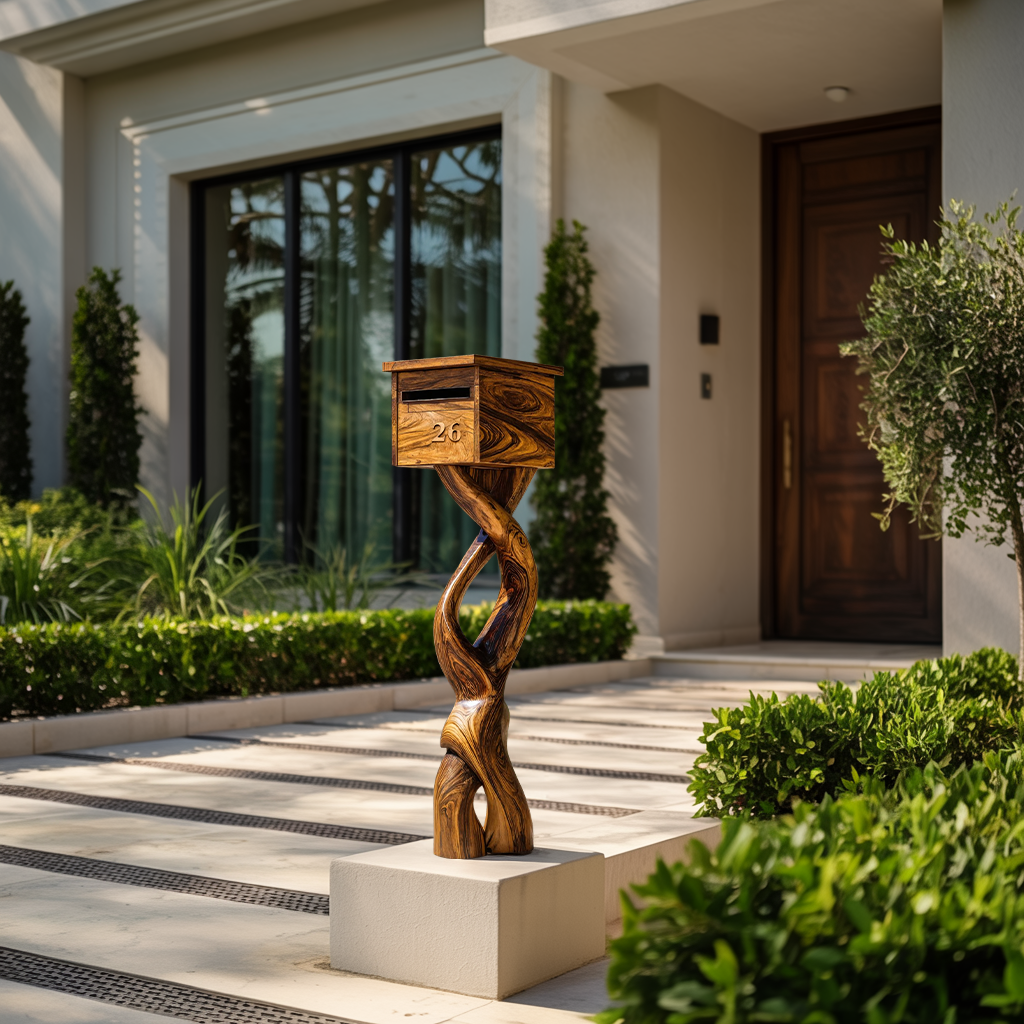 Farmhouse Solid Wood Sculpture Mailbox For Garden Furniture Decor