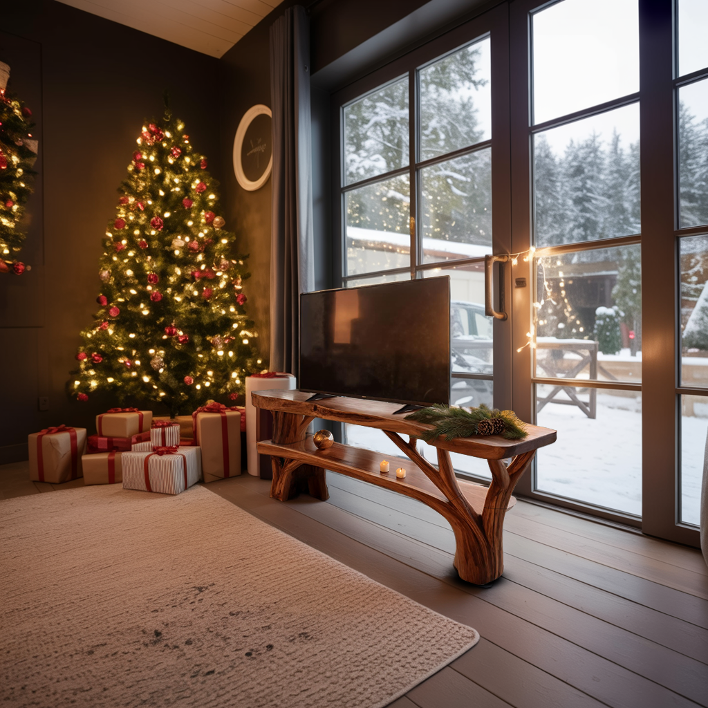 Farmhouse Live Edge TV Stand For Cozy Winter Furniture Decor
