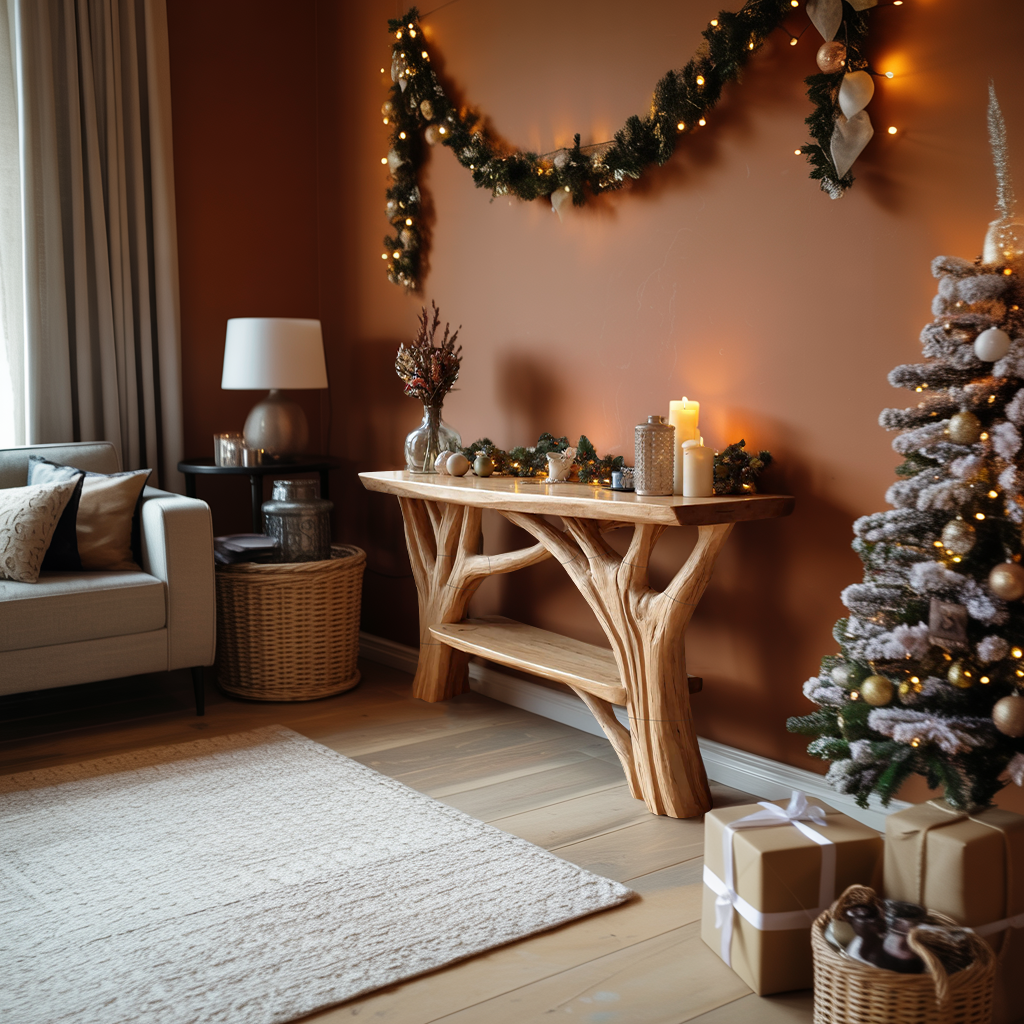 Farmhouse Live Edge Console Table For Holiday Living Room Accent