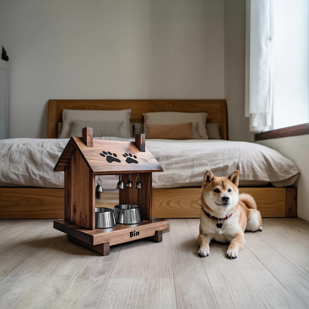 Farmhouse Style Dog Food Bowl Stand For Kitchen