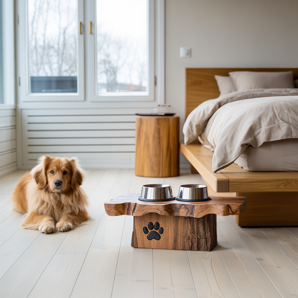 Rustic Wooden Dog Bowl Station For Modern Homes
