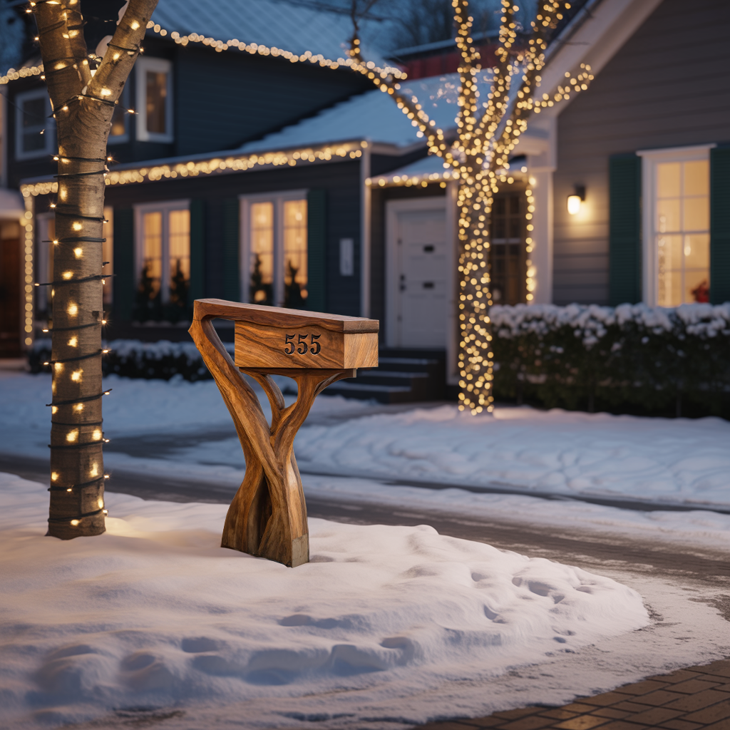 Farmhouse Wooden Sculpture Mailbox For Garden Patio Rustic Decor