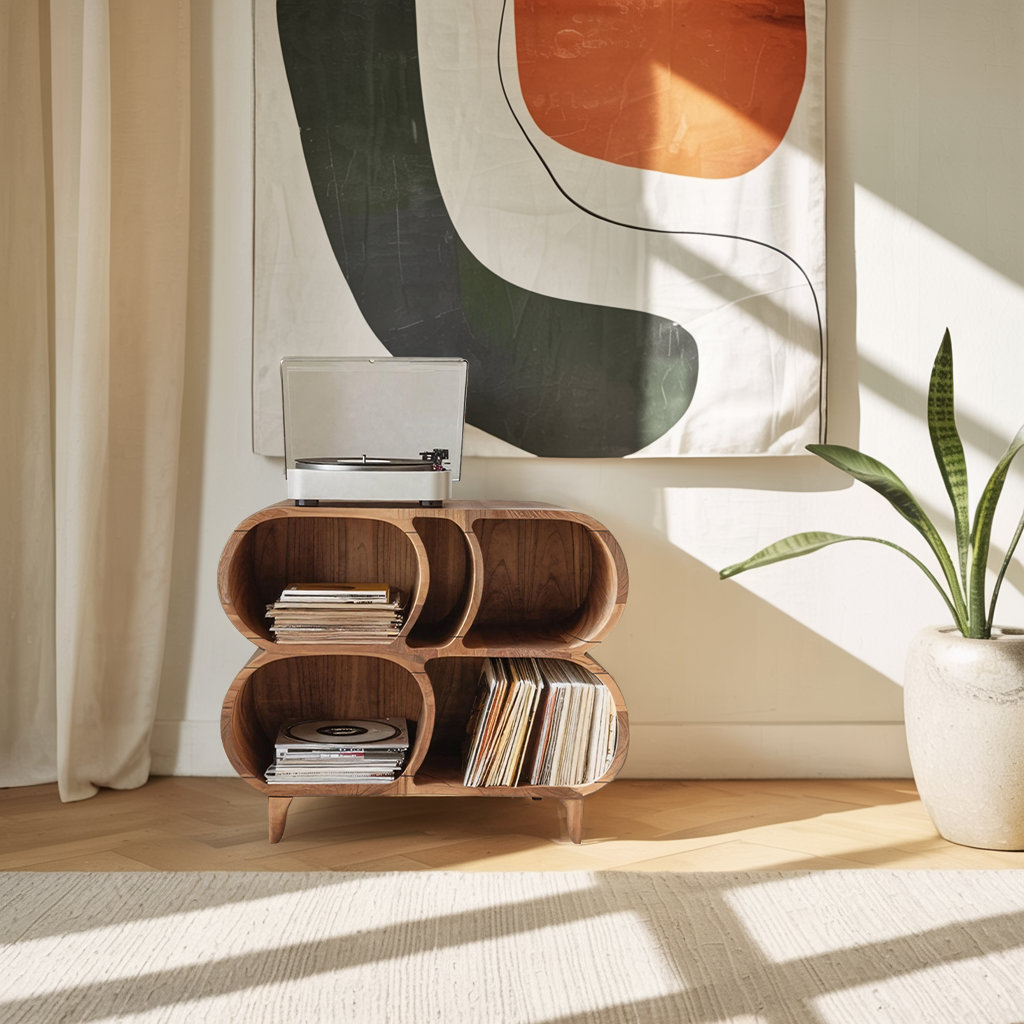 Farmhouse Wood Record Player Stand For Furniture Decor