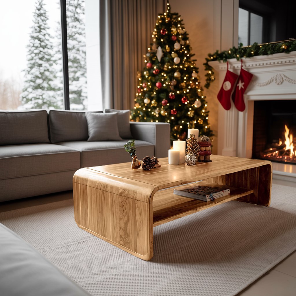 Mid Century Handcrafted Wooden Coffee Table For Christmas Entryway