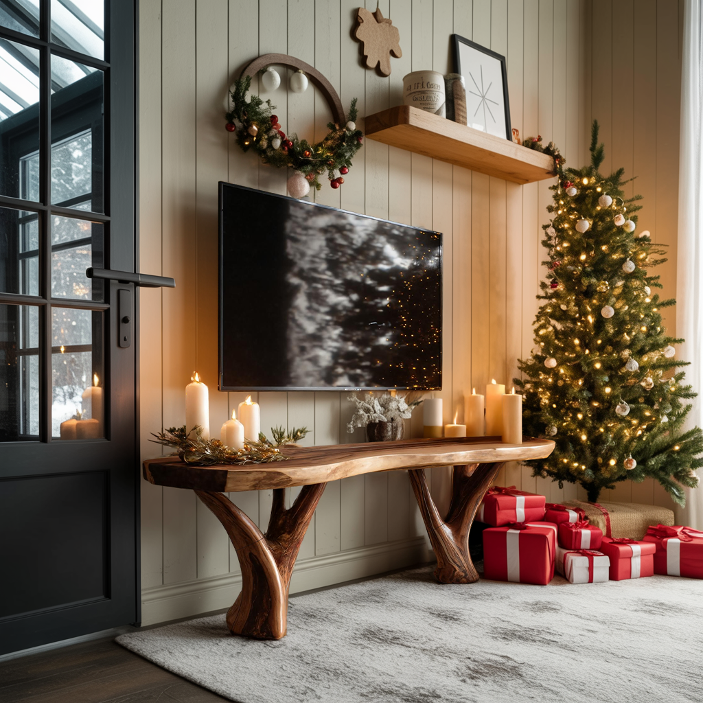 Farmhouse Live Edge Entryway TV Stand For Holiday Home Ideas