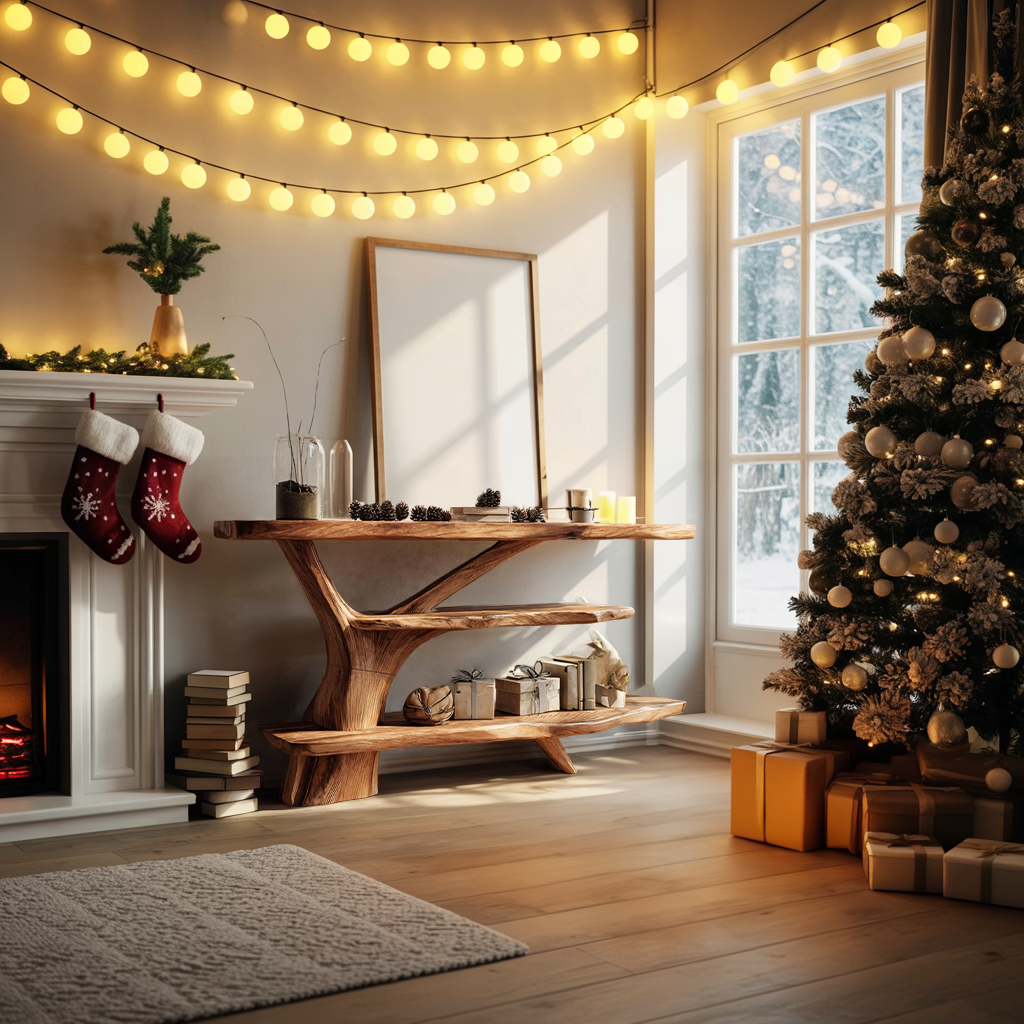 Farmhouse Wooden Live Edge Console Table For Xmas Entryway Seasonal Accent