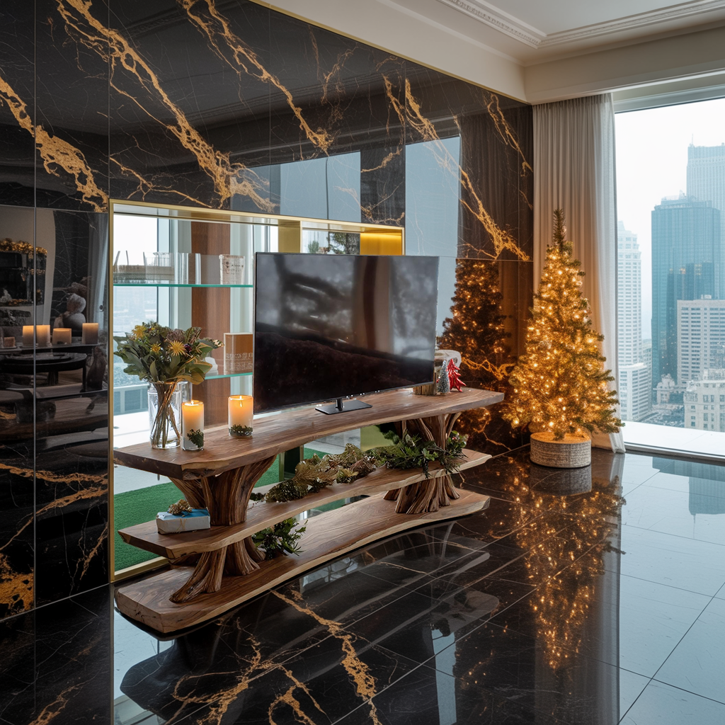 Modern Wooden Live Edge TV Console For Cozy Winter Living Room