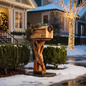 Farmhouse Solid Wood Sculpture Mailbox For Outdoor Patio Furniture