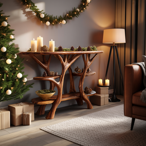 Rustic Solid Wood Console Table For Holiday Living Room Decor