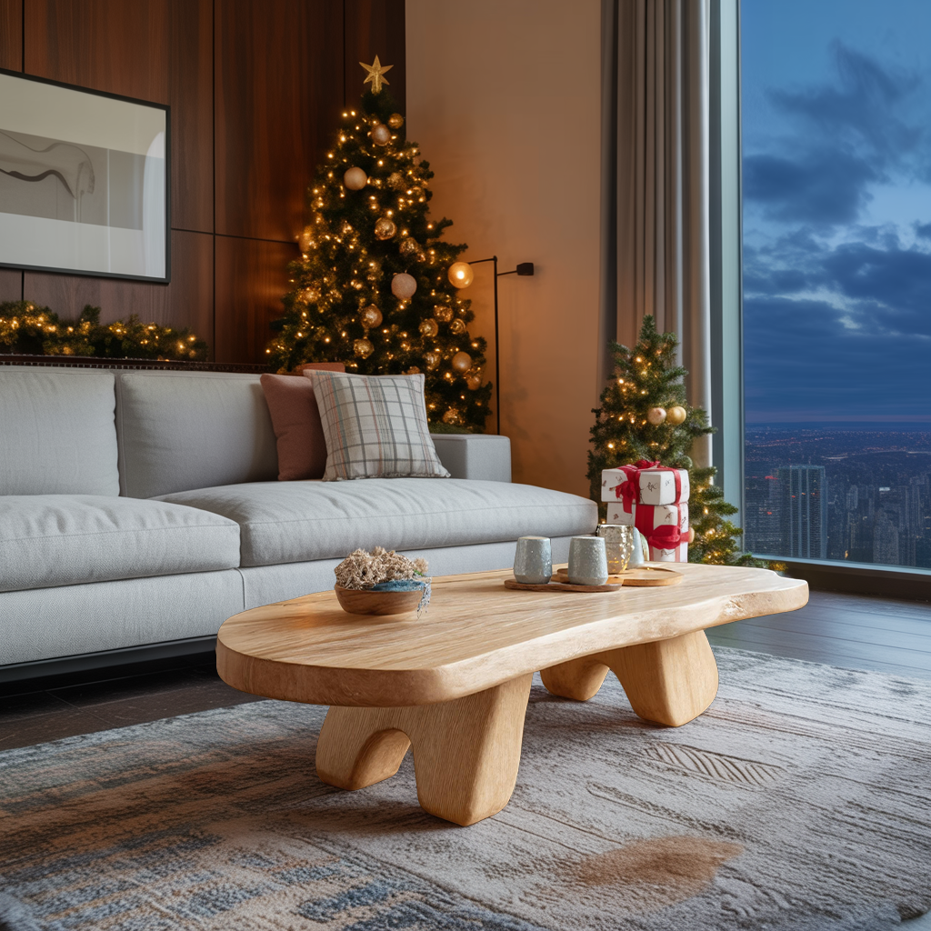 Rustic Wooden Live Edge Coffee Table For Holiday Furniture Decoration