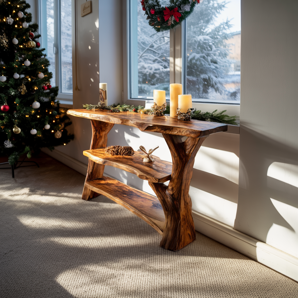 Modern Wooden Live Edge Console Table For Bedroom Decor Christmas Style