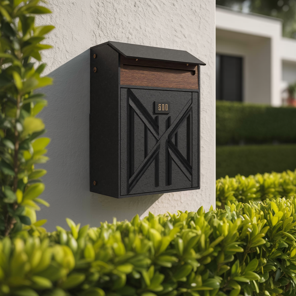 Farmhouse Wooden Sculpture Mailbox For Outdoor Rustic Furniture Style