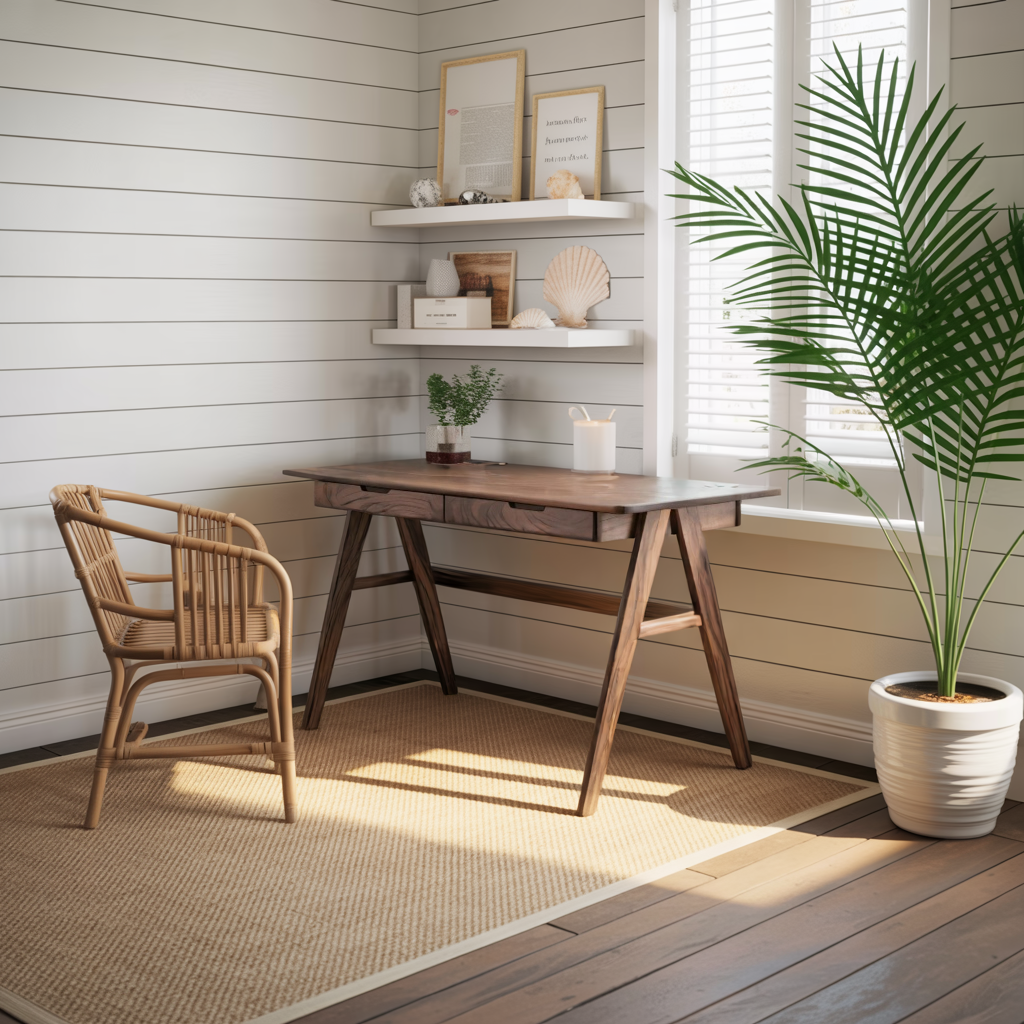 Mid Century Modern Wood Writing Desk With Drawers For Home Office Or Study
