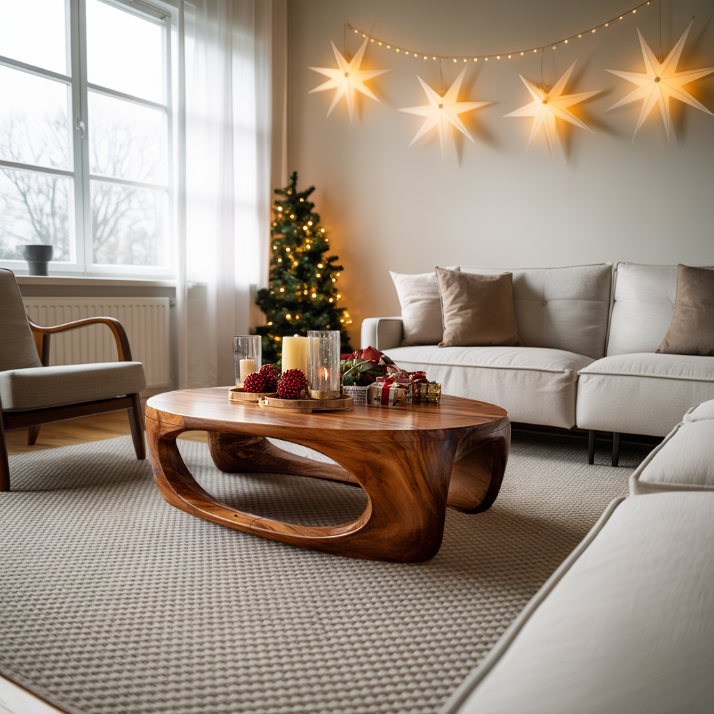 Farmhouse Solid Wood Low Coffee Table For Cozy Holiday Furniture