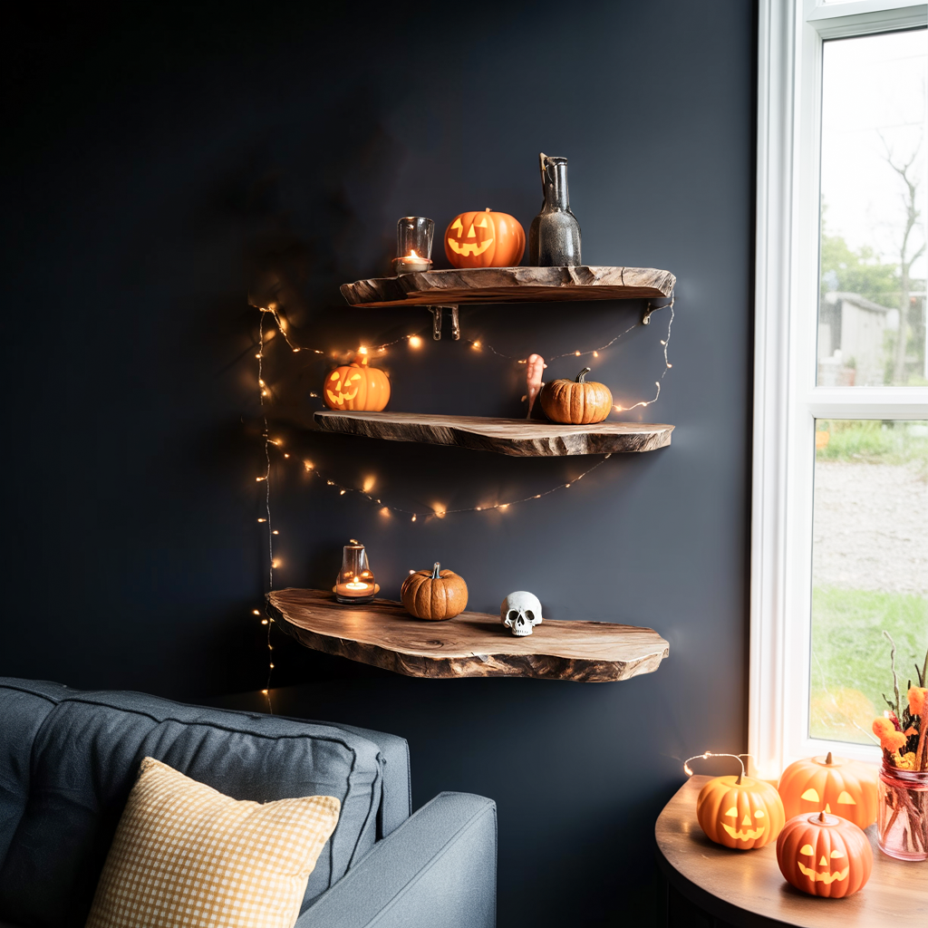 Mid Century Live Edge Floating Shelf For Furniture Decor Halloween Display