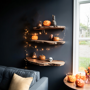 Mid Century Live Edge Floating Shelf For Furniture Decor Halloween Display
