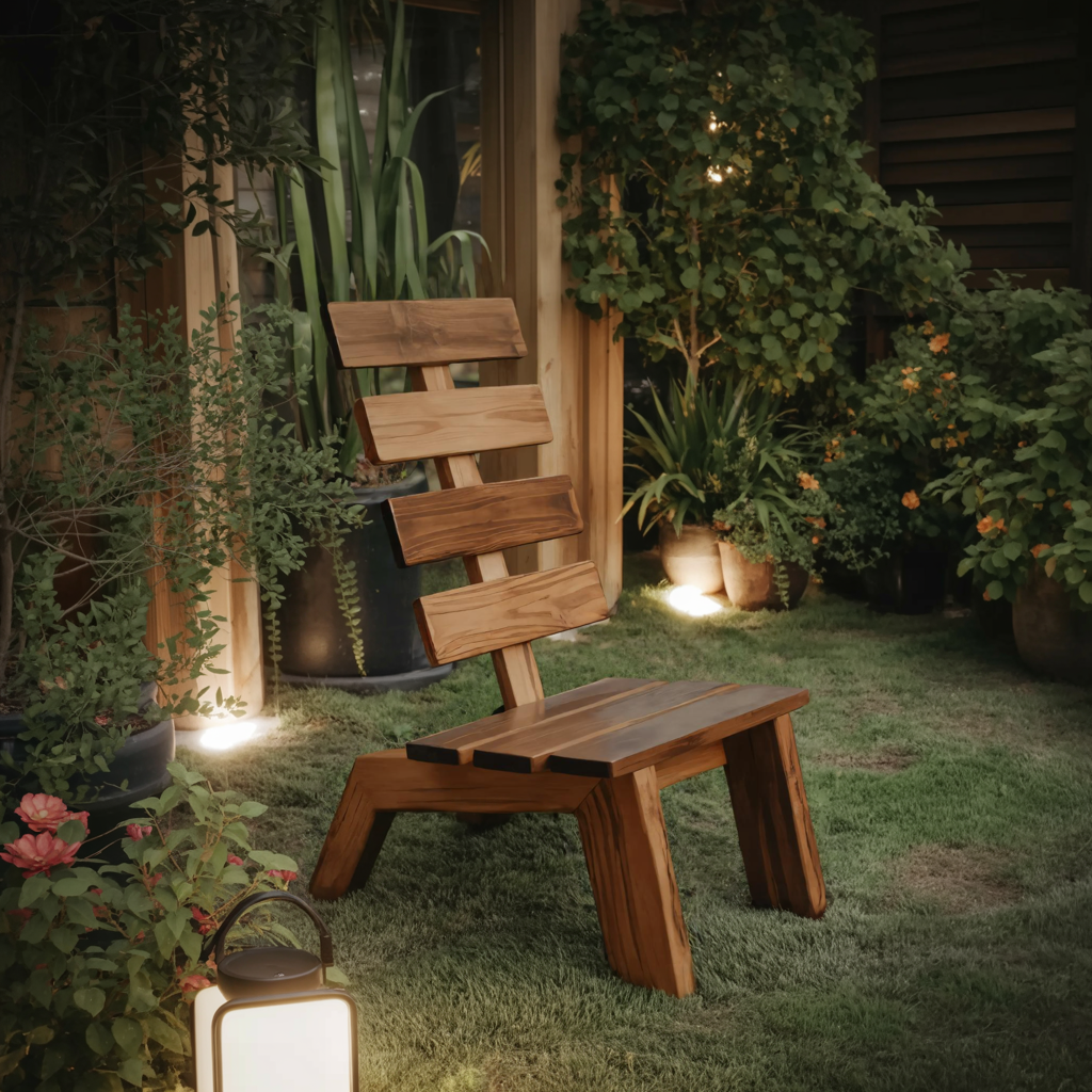 Modern Slatted Wood Outdoor Lounge Chair For Garden Or Patio