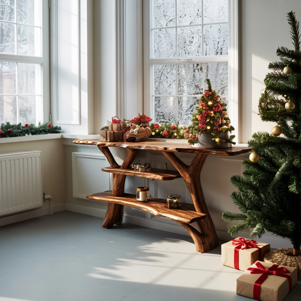 Farmhouse Solid Wood Console Table For Seasonal Christmas Entryway Design