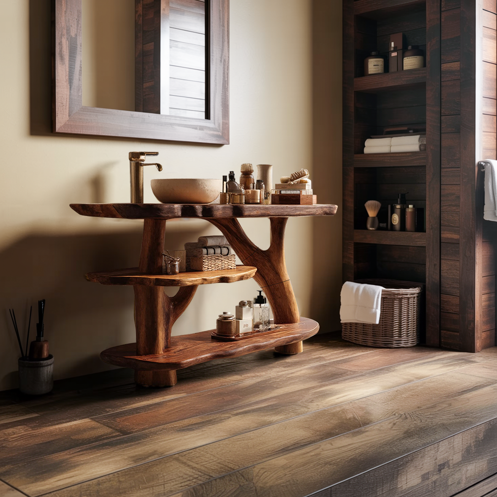 Farmhouse Live Edge Tree Trunk Vanity For Country Style Furniture Decor