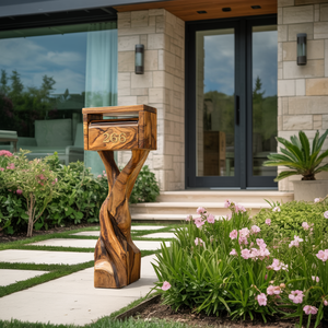 Farmhouse Wooden Sculpture Mailbox For Patio Rustic Garden Design