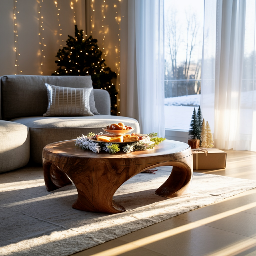 Farmhouse Wooden Coffee Table For Living Room Holiday Decoration