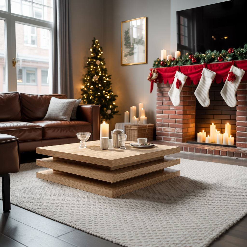 Modern Wooden Live Edge Coffee Table For Holiday Living Room