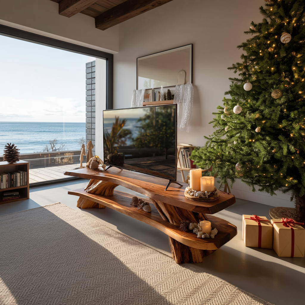 Farmhouse Solid Wood TV Console For Cozy Christmas Design