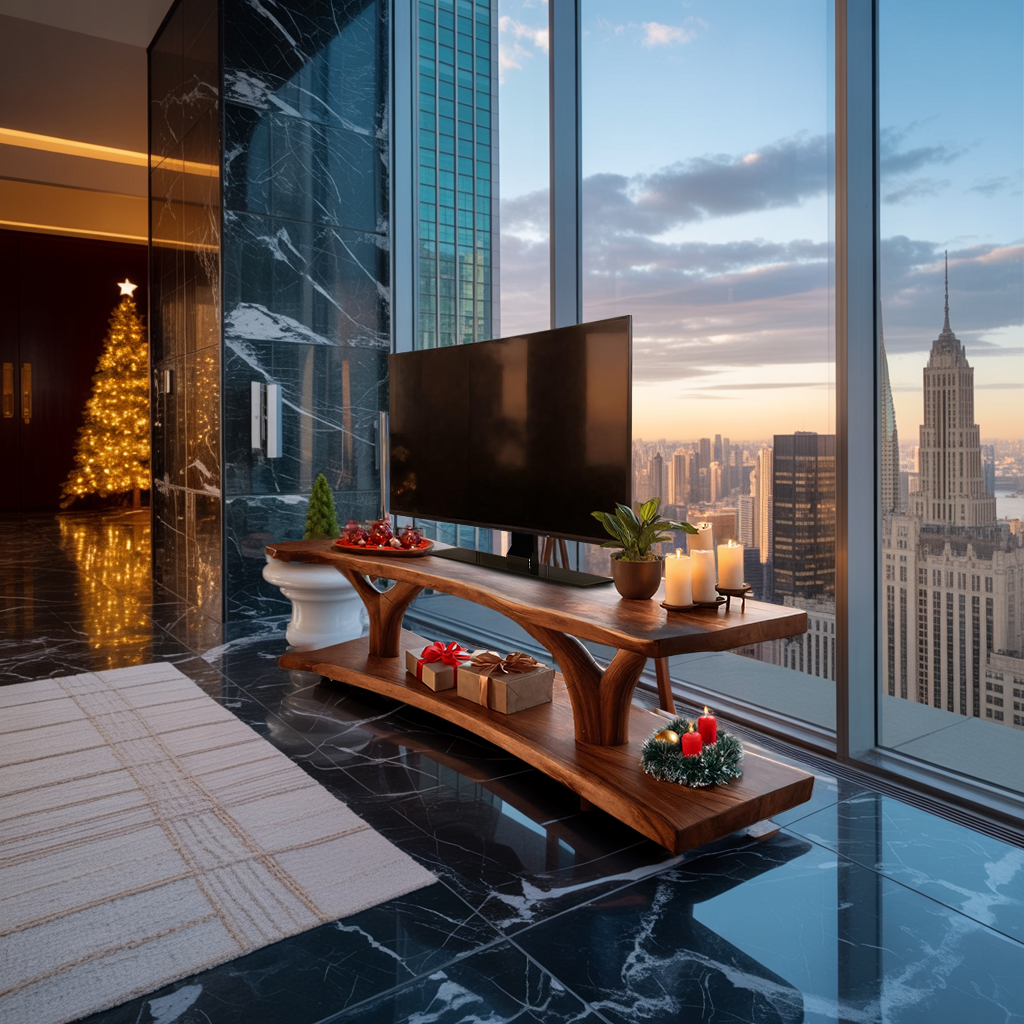 Farmhouse Live Edge Entryway TV Stand For Festive Home Style