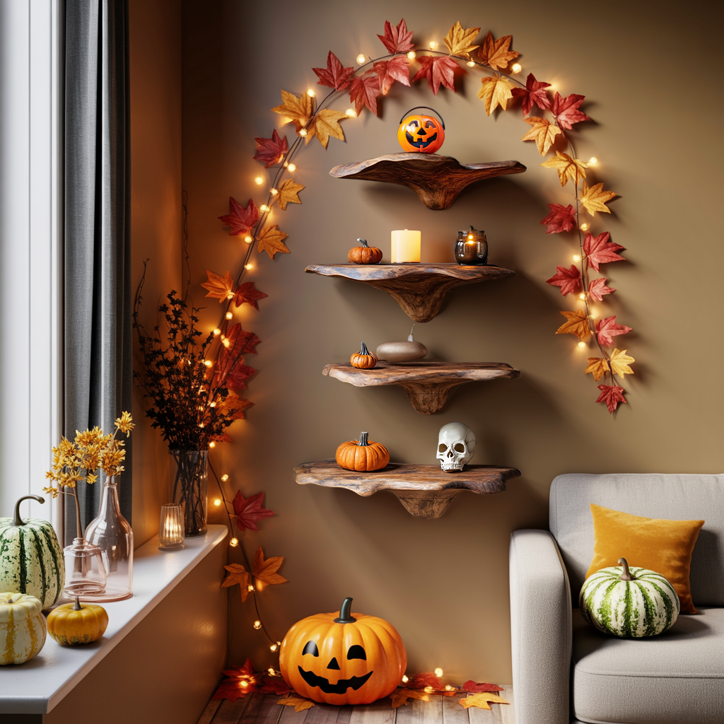 Handcrafted Live Edge Mushroom Shelf For Halloween Entryway