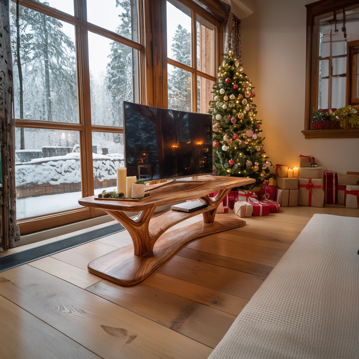 Modern Solid Wood TV Console For Festive Entryway Design