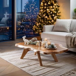 Rustic Live Edge Coffee Table Solid Wood For Christmas Furniture