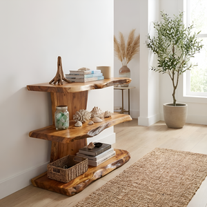 Farmhouse Wooden Live Edge Standing Shelf For Housewarming Gift Decor
