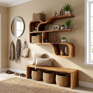 Farmhouse Rustic Wooden Wall Storage Shelf For Bathroom Organizer