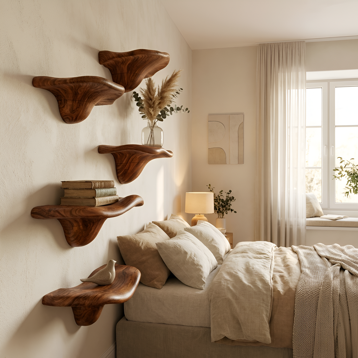 Modern Solid Wood Mushroom Shelf For Living Room Display Decor