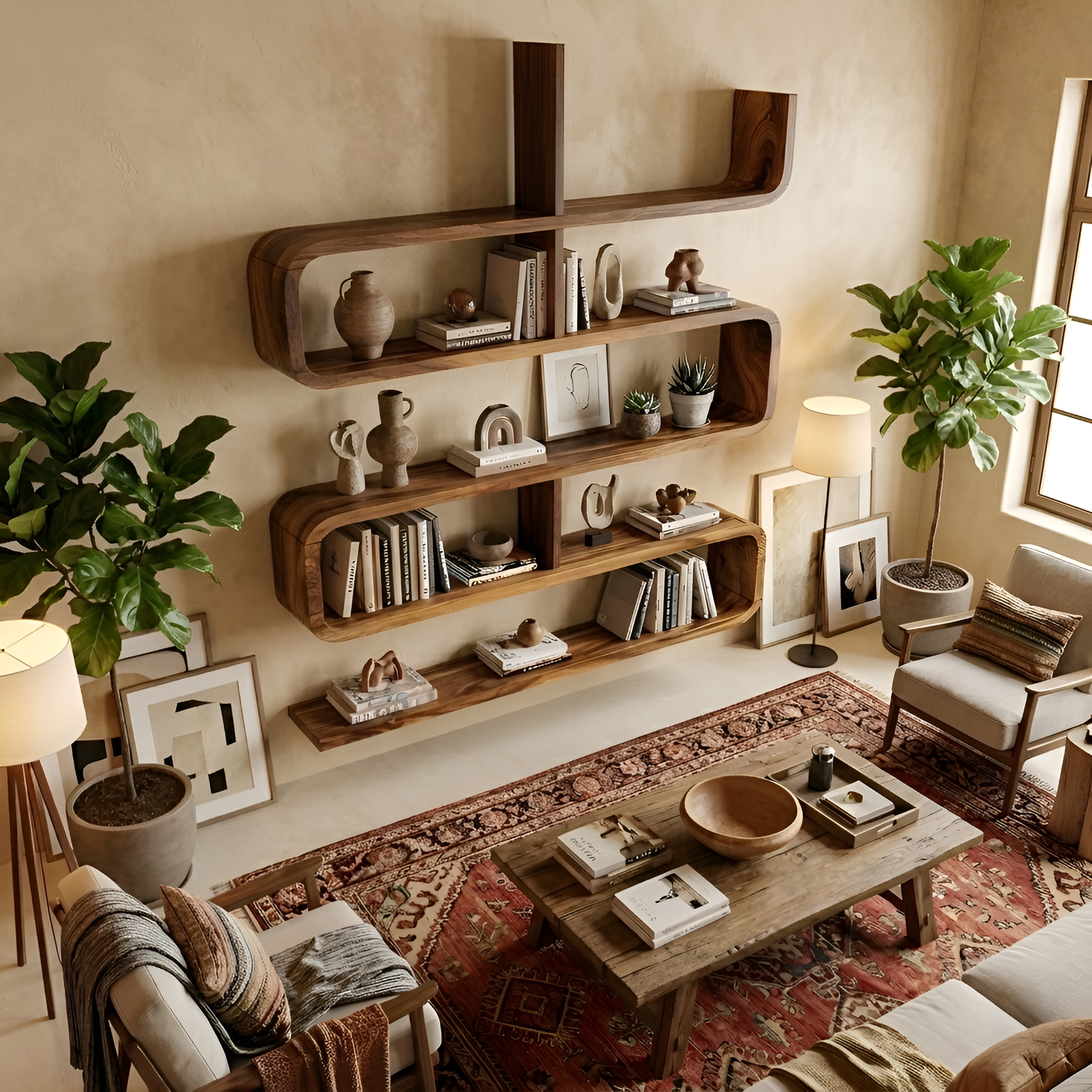 Modern Natural Wood Display Shelf For Living Room Wall Decor