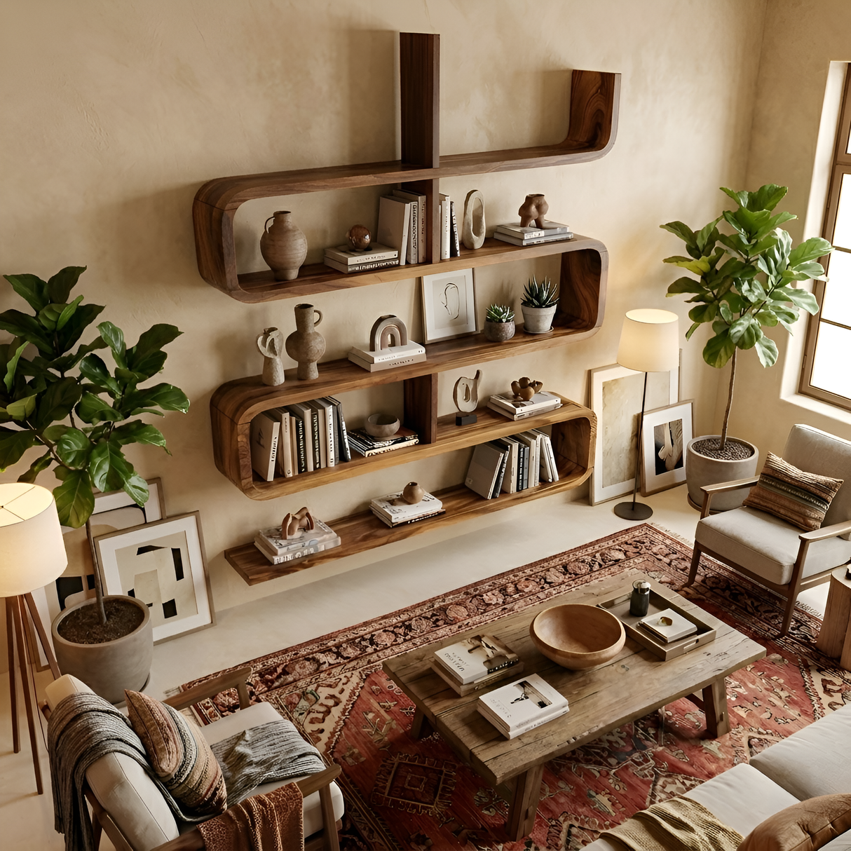 Modern Natural Wood Display Shelf For Living Room Wall Decor