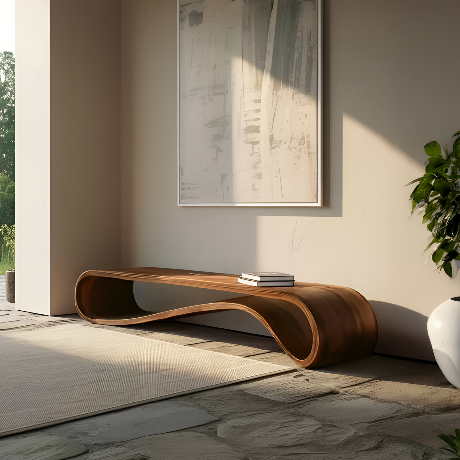 Modern Organic Curved Bench For Hallway Furniture Accent
