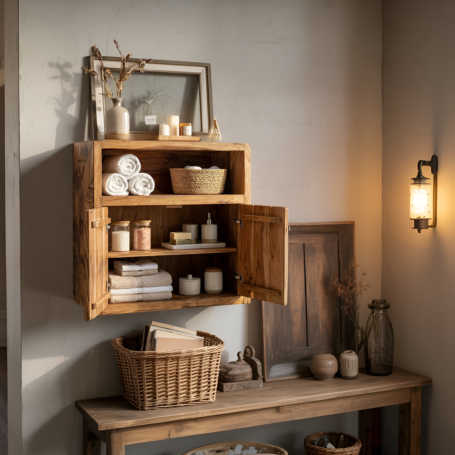 Minimalist Natural Wood Kitchen Wall Storage Shelf For Pantry