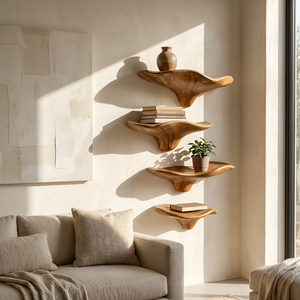 Mid Century Wooden Live Edge Mushroom Shelf For Natural Home Decor